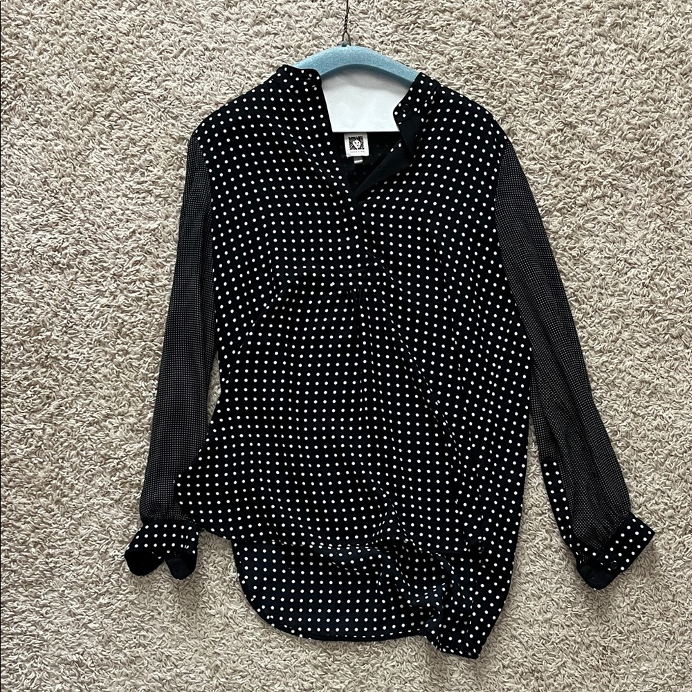 Anne Klein Black and White Polka Dot Blouse